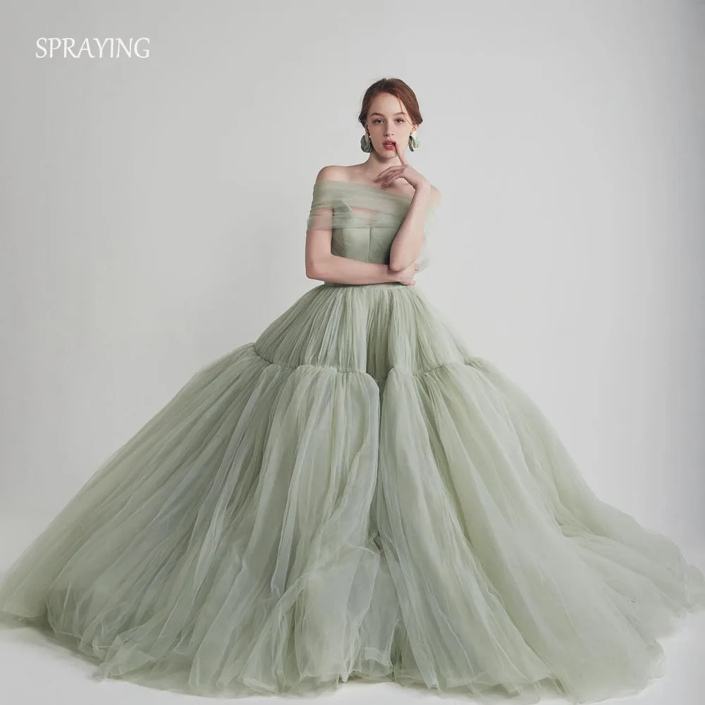

SPRAYING Роскошные тюлевые зеленые вечерние платья Корейская свадебная фотосессия Милая шаль трапециевидной формы длинное вечернее платье корсет по индивидуальному заказу