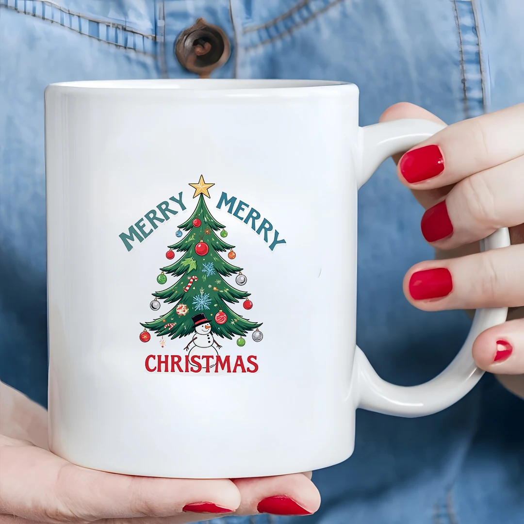11oz Christmas Tree Cartoon Mug Kids & Family Christmas Gift Party Hot & Cold Drink Cup