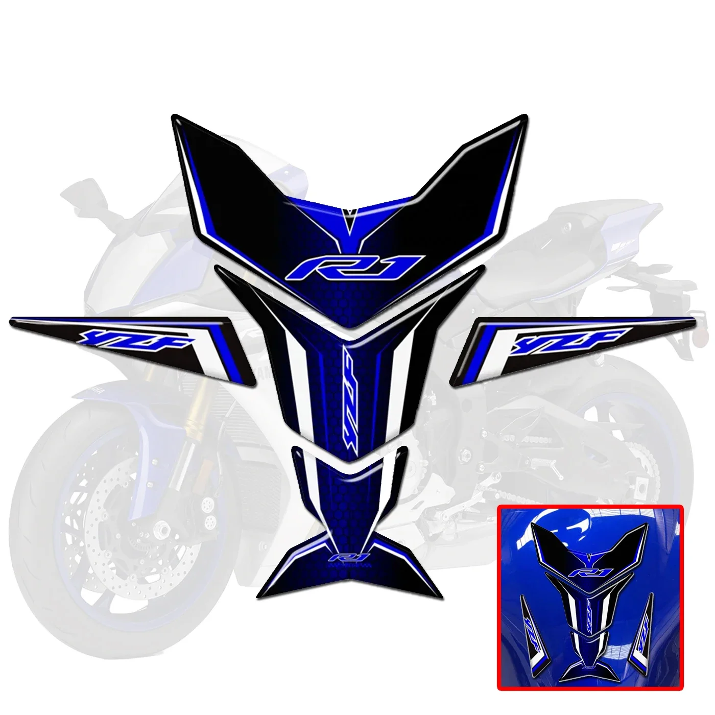 

For YAMAHA YZF-R1 YZFR1 YZF R1 Motorcycle Decals Protector Tank Pad Side Grips Gas Fuel Oil Kit Knee Emblem Badge Logo