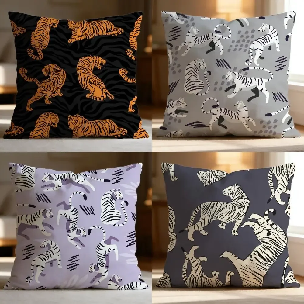 Popular Tigers Print Cushion Cover Soft Washable Pillow Case Multi Scene For Couch Bed Travel Office Use