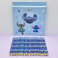 Disney Stitch 24pcs Pencil Set Anime School Supplies Kit with Sharpener Cute Kid Stationery Stitch Series Gift Box Birthday Gift