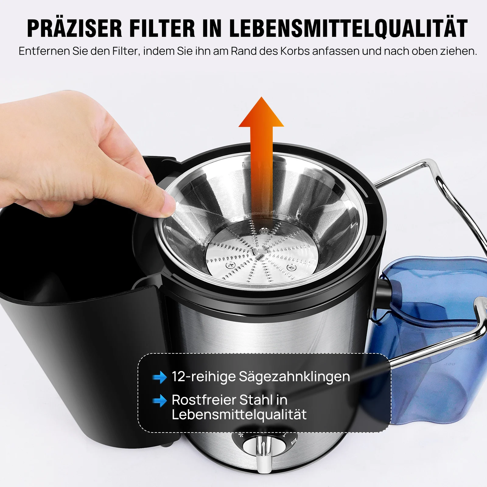 عصارة BRIEFNES بقدرة 1000 وات، ماكينات عصارة طرد مركزي للفواكه والخضروات بالكامل، عصارة فم واسعة 65 مم مع سرعتين