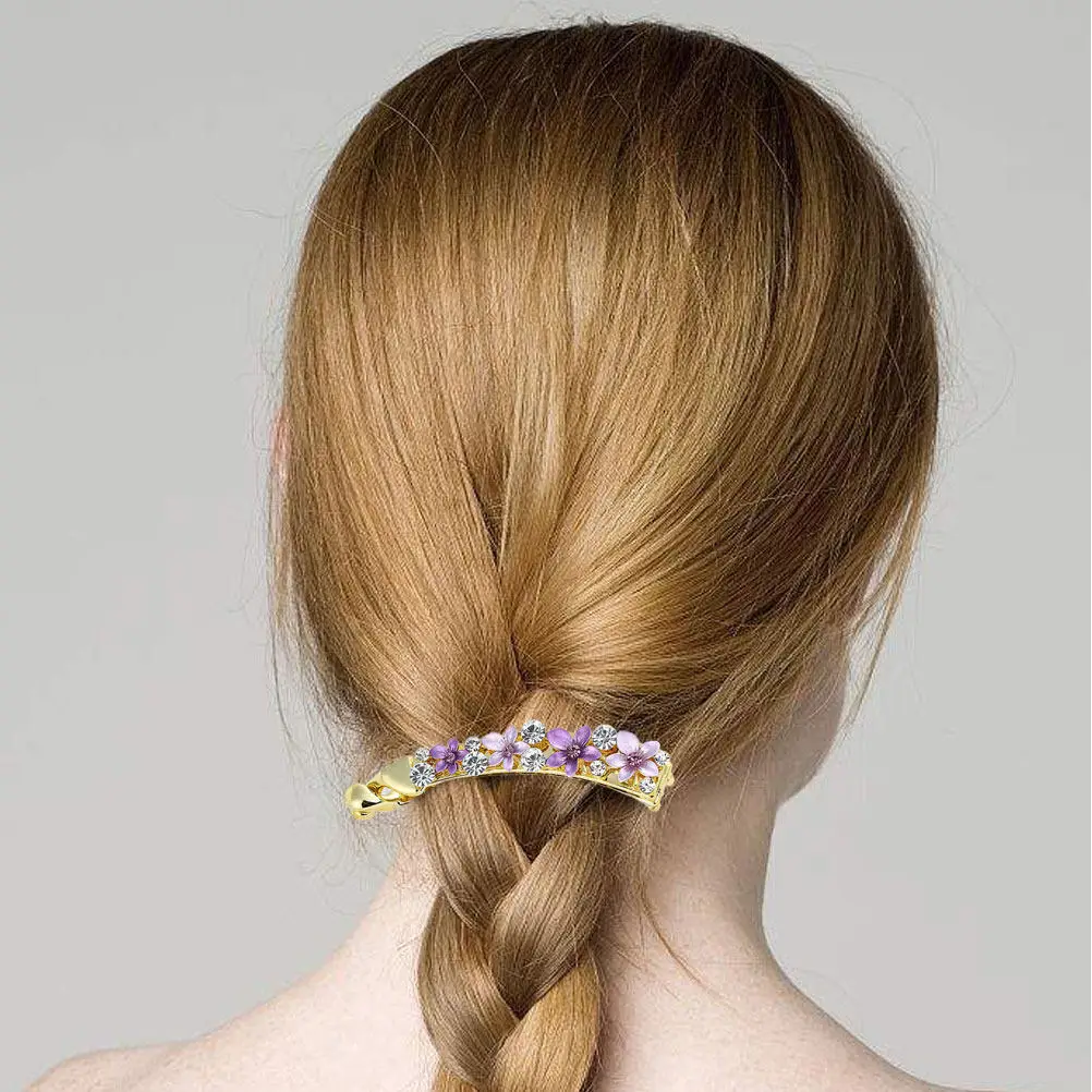 4Pcs Stylish Flower Crystal Ponytail Clips Alloy Claw Hair Holders for Women Long Hair Secure All Day Fast Styling Work Party