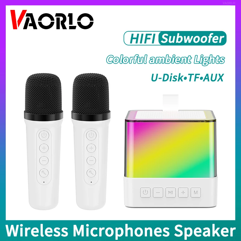 Vaorlo bluetooth 5,3 pa lautsprecher drahtlose karaoke maschine hifi surround subwoofer boombox ktv dsp system bunte umgebungs lichter