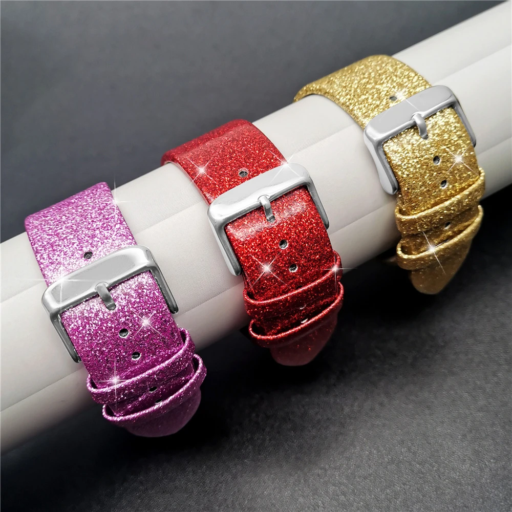 Glitter leather strap For Apple Watch Band 44mm 40mm Ultra 49mm 41mm 42-38-45mm loop Shiny bracelet iWatch Series 7 8 6 5 4 3 SE