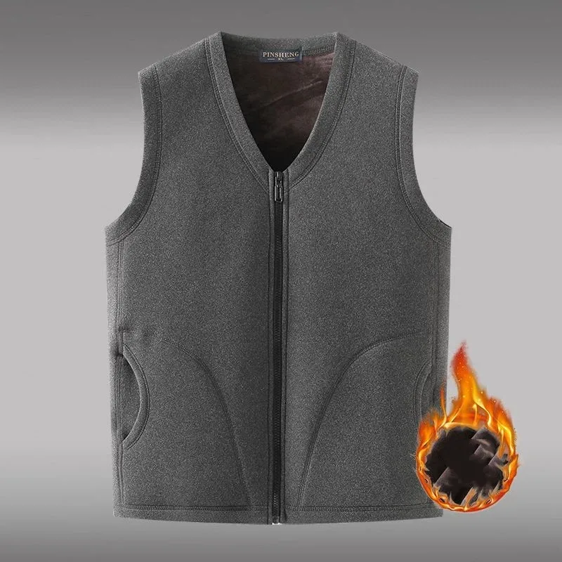 

Зимний жилет на молнии для пожилых людей среднего возраста, осенне-зимний бархатный жилет, однотонный повседневный жилет, нижнее белье