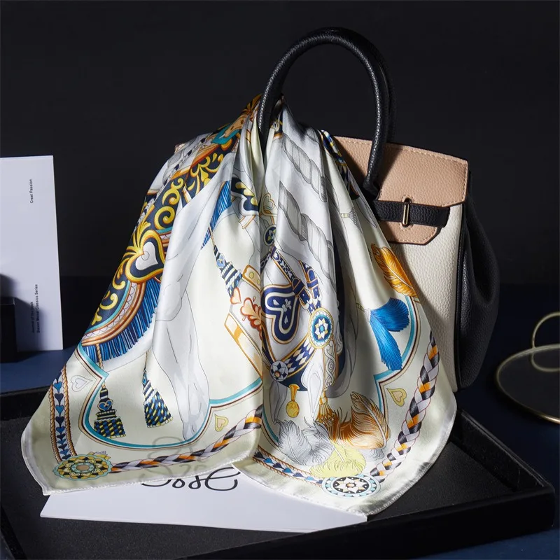 

68 см шарф с принтом Love Horse, женский весенне-летний тонкий шарф из искусственного шелка, свежий и универсальный платок, шаль, шарфы