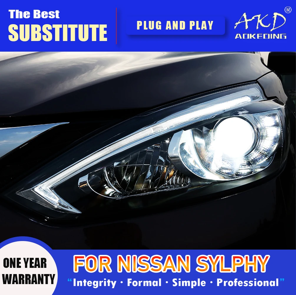 

Фара AKD для Nissan Sylphy, светодиодная фара 2016-2019, фары Sylphy DRL, указатель поворота, дальний свет, проектор «ангельский глаз» A