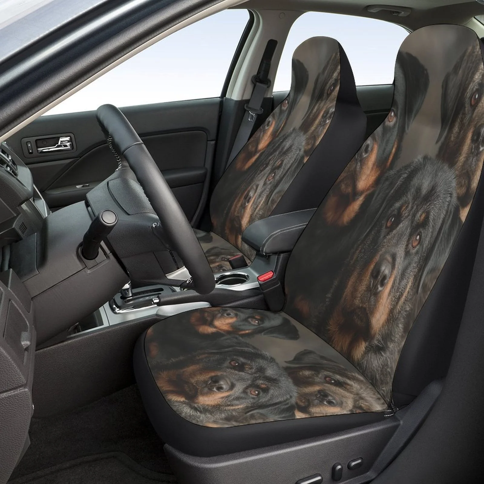 Set Of Rottweiler-Themed Car Seat Covers Suitable For Various Vehicles, Stylish Novelty Protectors For Full Seating, Universal F