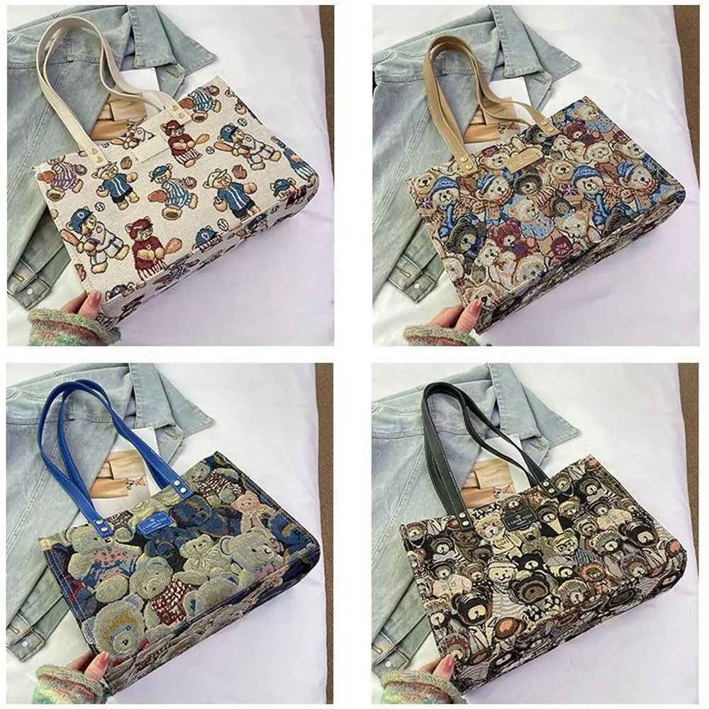 

Модная портативная сумка с вышивкой медведя из мультфильма, повседневная сумка-тоут большой емкости