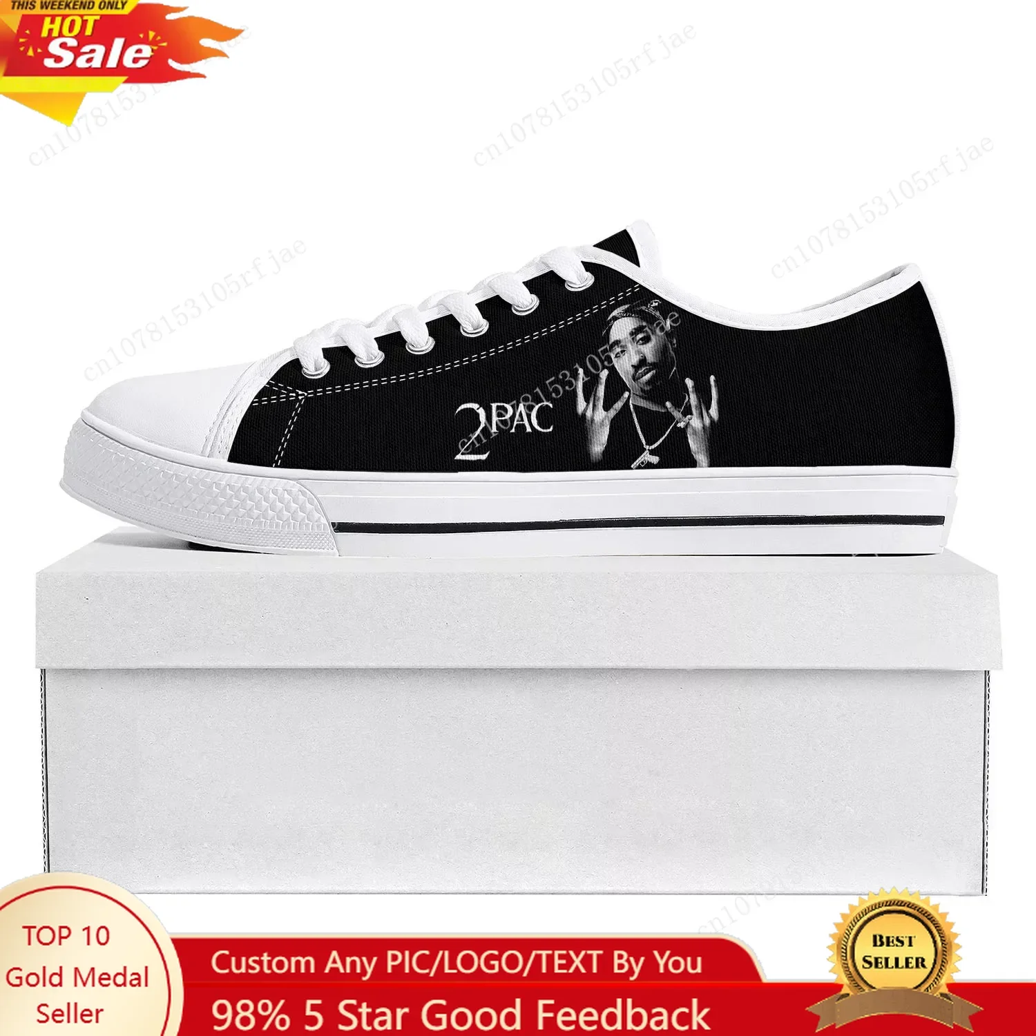 

2Pac Hip Hop Rapper Tupac Pop Low Top High Quality Sneakers Mens Womens Teenager Canvas Sneaker Couple Shoes Custom Shoe White