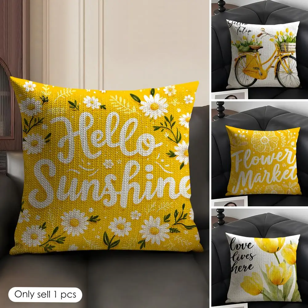Hand-painted Watercolor Tulips Cushion Cover Natural Linen Organic Fabric Double-Sided Printing Breathable Gift For Decor