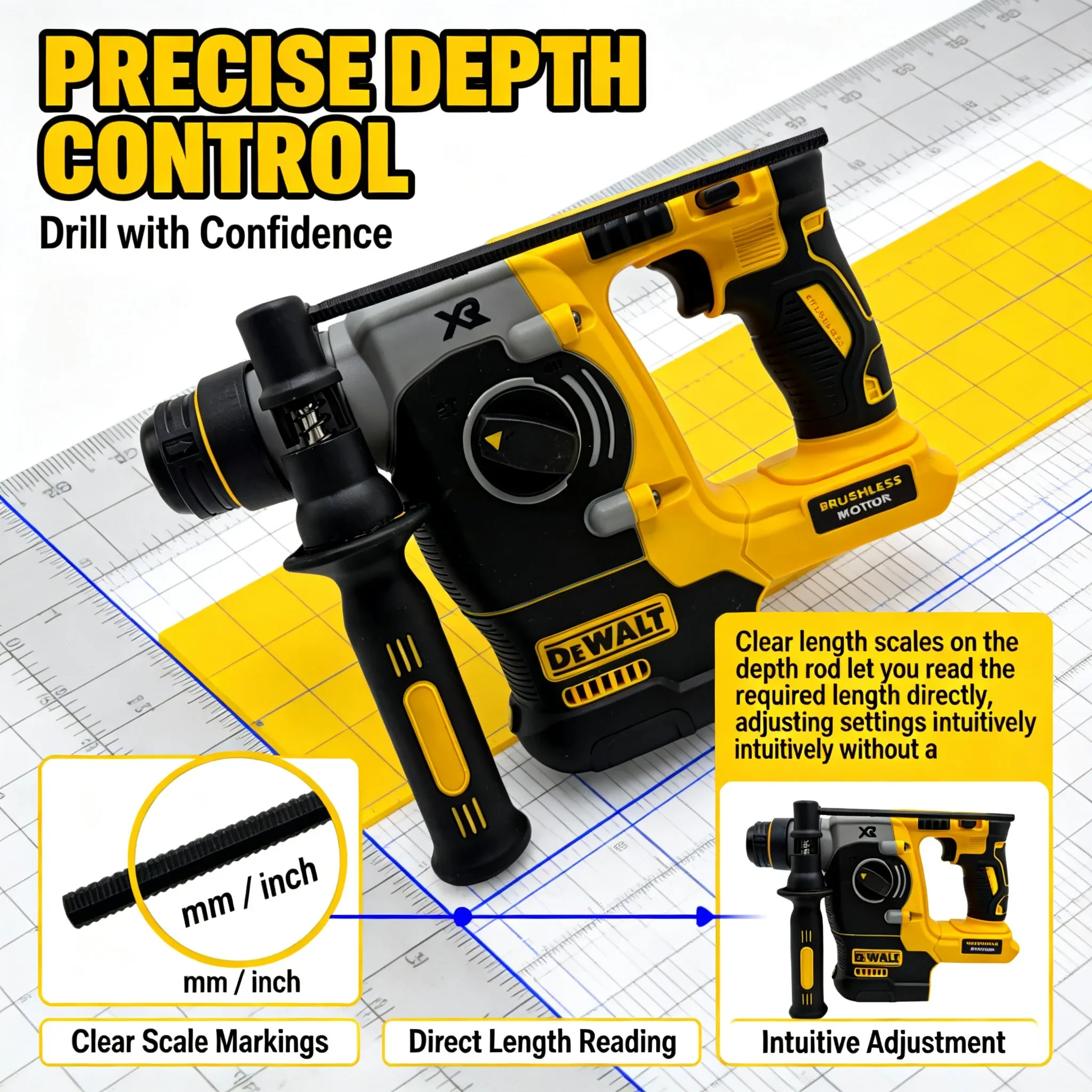 DEWALT DCH273 18V/20V MAX Cordless Impact Hammer, Compact Brushless SDS-PLUS Rotary Hammer Power Tool
