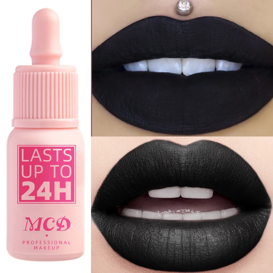 Brillo de labios mate de terciopelo de larga duración, lápiz labial líquido, maquillaje de belleza para mujer, taza antiadherente, tinte de labios resistente al agua, rojo y negro