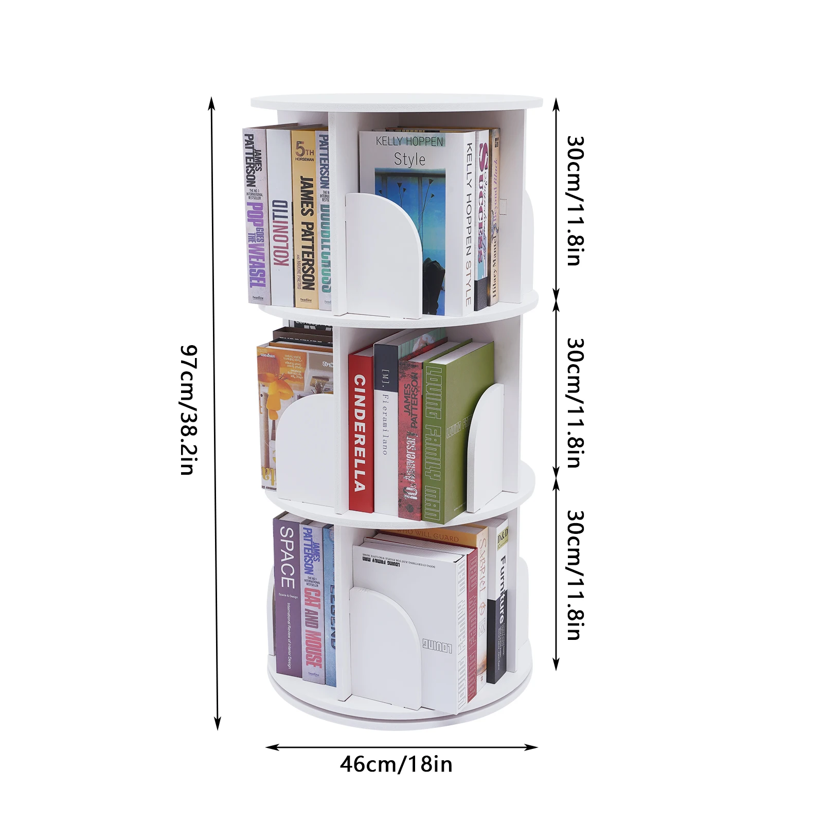 

3 Tier 360° Rotating Stackable Shelves, Bookshelf Organizer, PVC Desktop Shelves for Bedroom, Living Room
