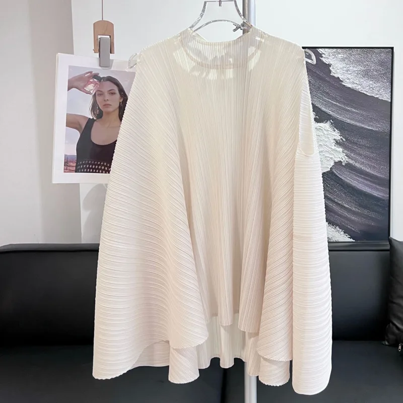 YFPF Mode Off Schulter Design Plissee Bluse Für Frauen Rollkragen Einfarbig Lose Pullover Tops Casual 2025, Sommer 3A302