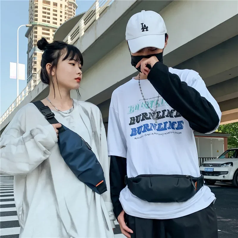 Yoreai peito saco coreano moda tendência messenger pacote feminino novo estudante all-match esportes crossbody sacos de náilon telefone cintura bolsa