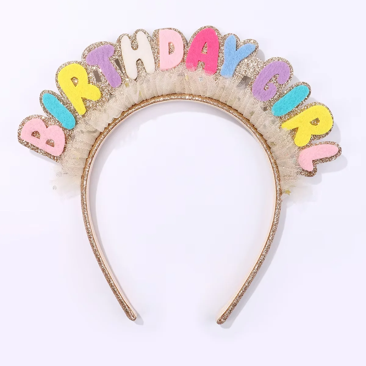 

2026Самая продаваемая детская повязка для волос, креативная кружевная повязка для дня рождения с цветными буквами, тканевые аксессуары для волос ручной работы