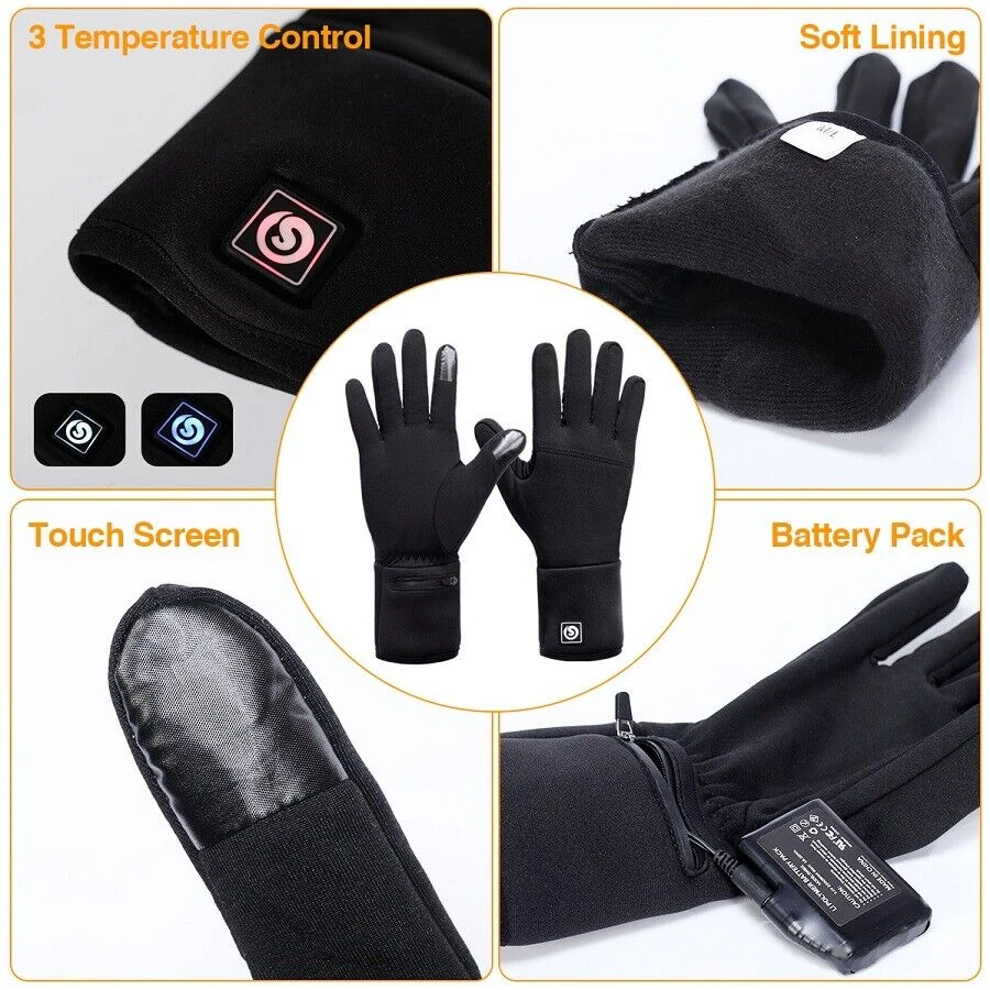 With Rechargeable Batteries Cycling Gloves Warm Breathable Touch Screen Silicone Anti-slip Gloves Sports Ski Riding Gloves