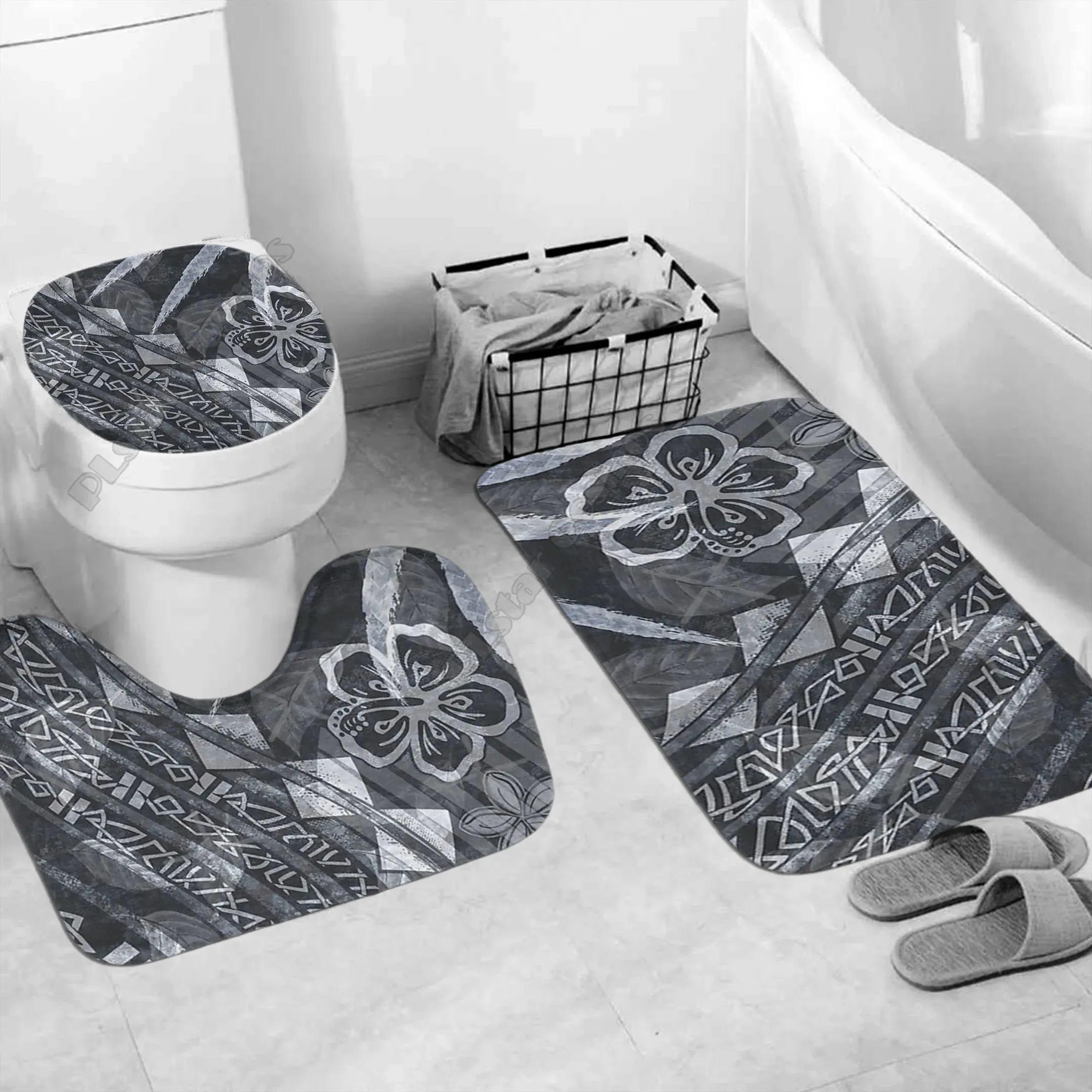 Polynesian Home Set - Polynesian Tribal Abstract Bathroom Set 3D printed Bathroom Pedestal Rug Lid Toilet Cover Bath Mat Set