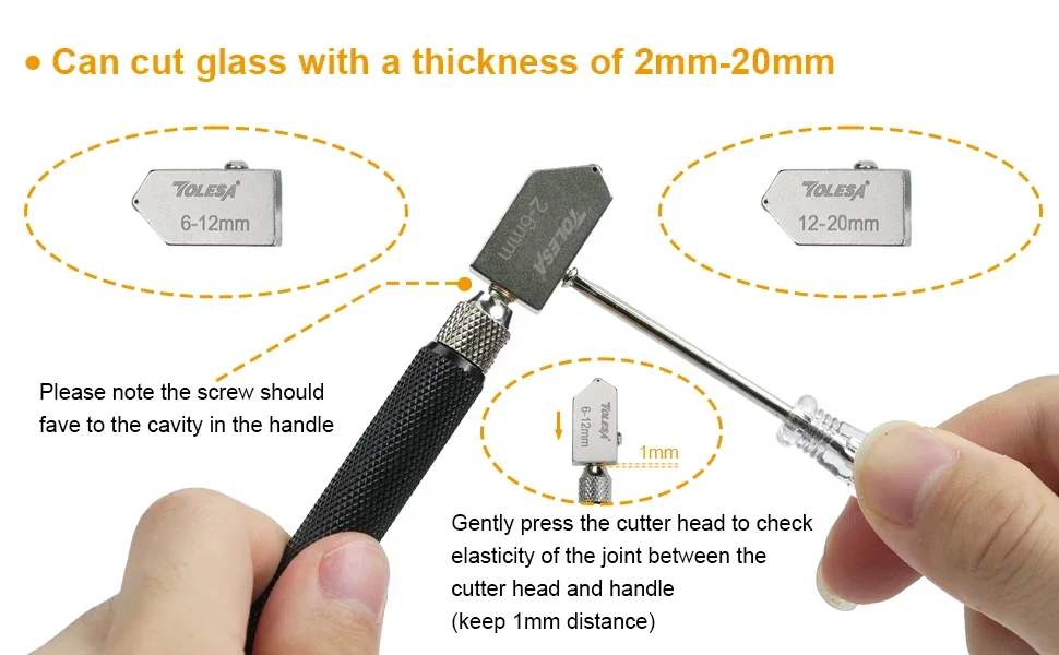 TOLESA Glasschneider 2mm-20mm, Verbessertes Glasschneidewerkzeug, Glasschneidewerkzeug mit automatischer Ölzufuhr und Box zum Glasschneiden – Detail 2
