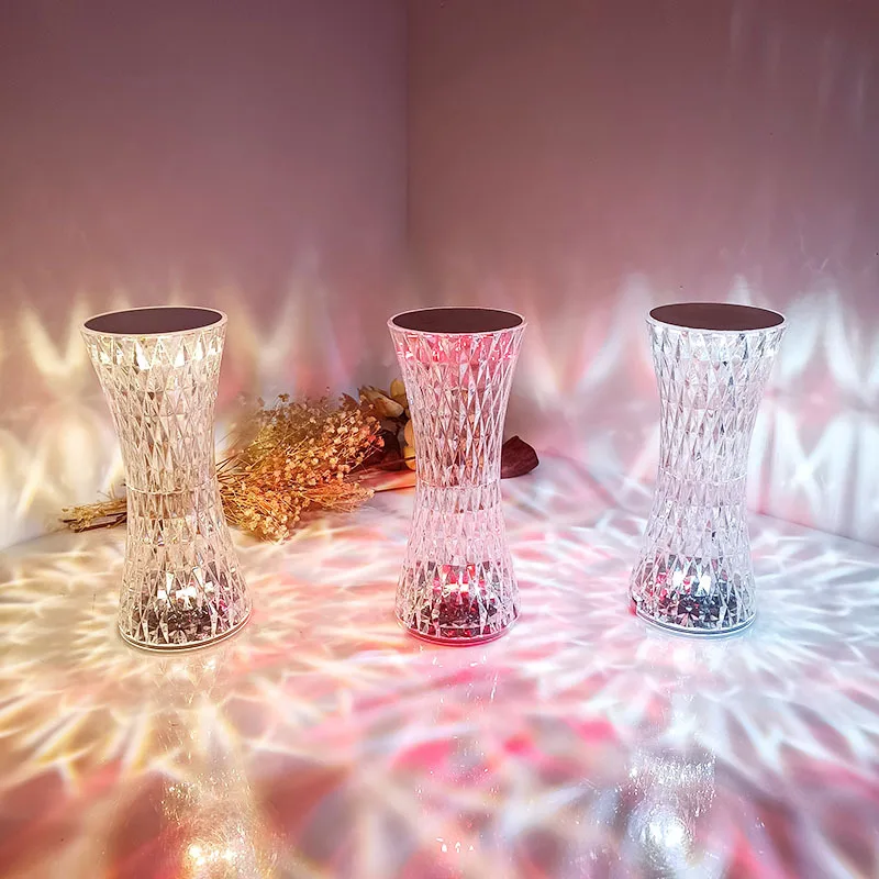 LED Crystal Table Lamp Rechargeable Touch RGB Colorful Atmosphere Light Night Light for Bedroom Bedside Bar Cafe