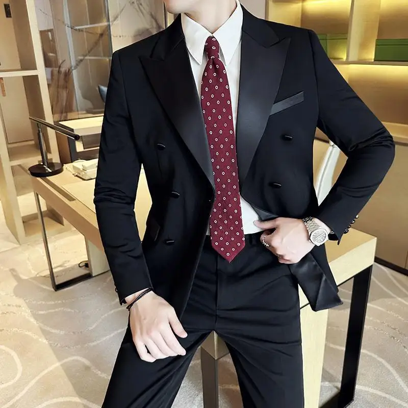 2-A62  High-grade groom suit men\'s wedding dress Korean style trendy slim cog art exam men\'s suit set