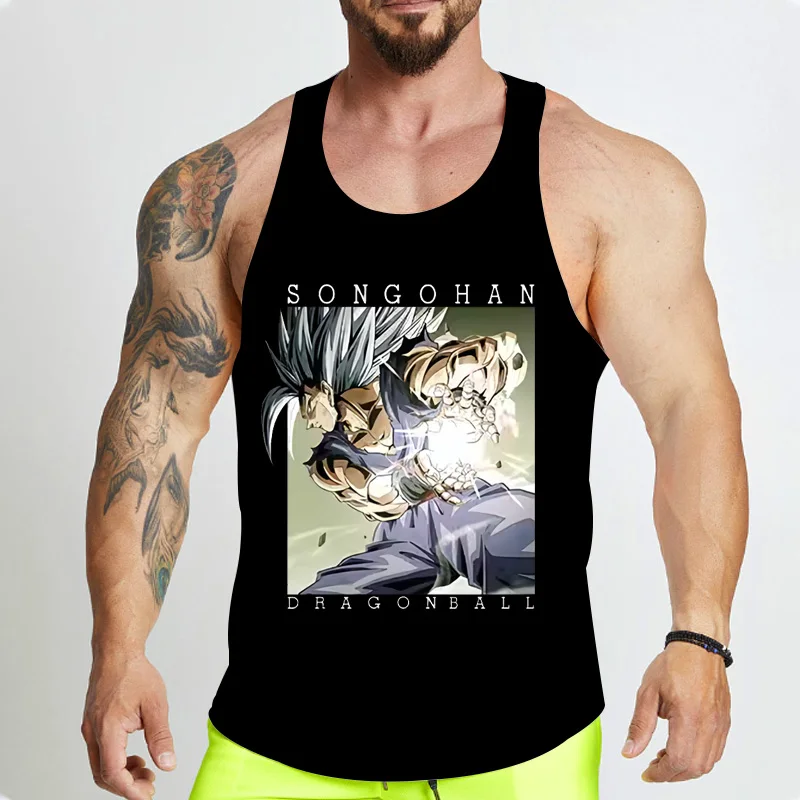 Anime Dragon Ball Quick Dry Gym Tank Top Men Bodybuilding Fitness Sleeveless Shirt Summer Outdoor Sports Training Vest Clothing