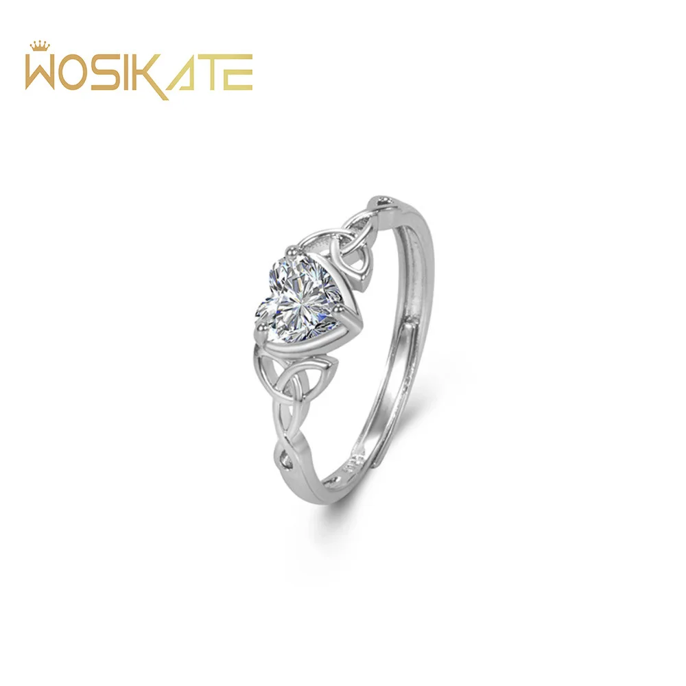 WOSIKATE Simple Emerald With Heart-shaped Zirconia Stones Lovely Silver Ring For Women Multicolor Resizable Ring Jewelry Female