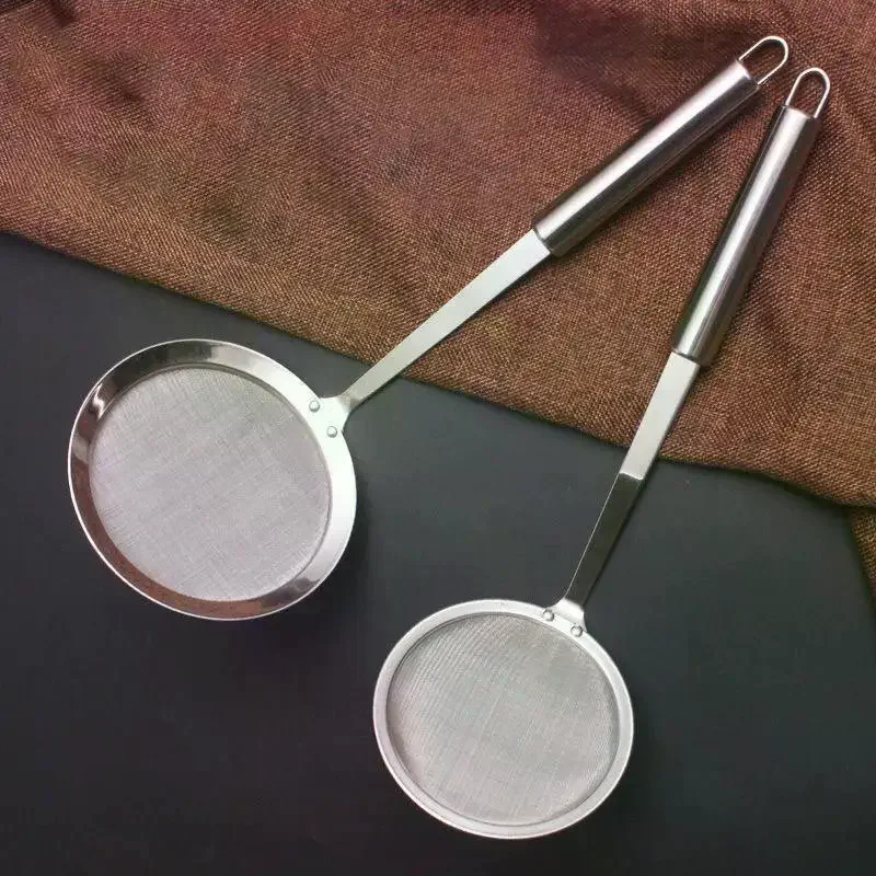 Mesh Strainer Stainless Steel Metal Flat Colander Cooking Skimmer Ladle Colander With Handle Food Strainer Kitchen Tools Fine