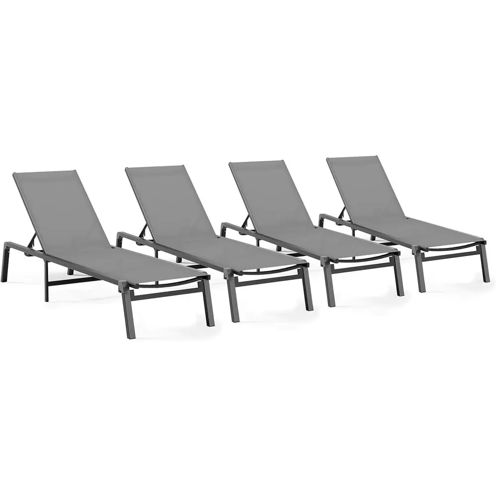 

4-Piece Outdoor Chaise Lounge Set with Adjustable Backrests, Grey, Ideal for Poolside, Patio, or Deck Relaxation