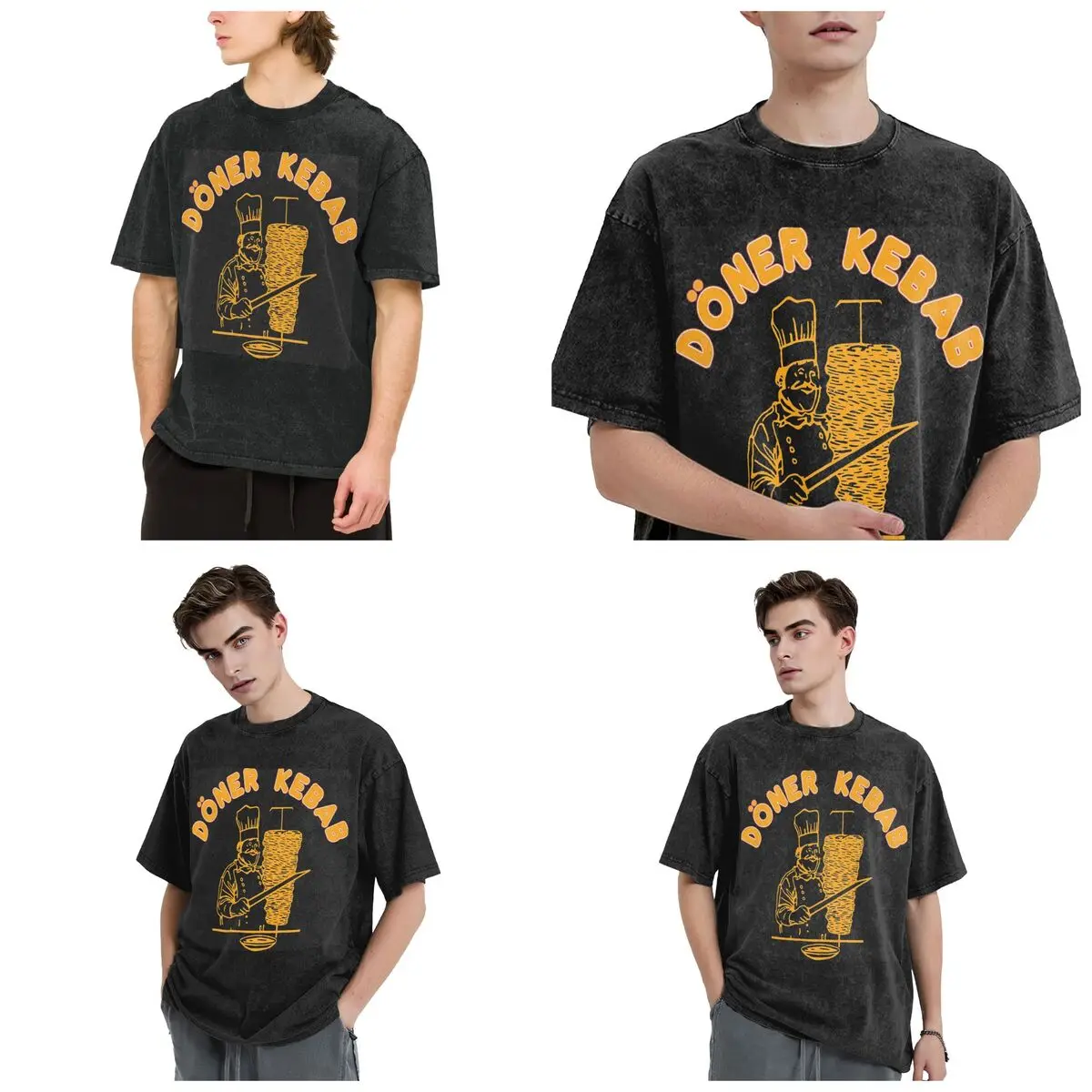 Streetwear T-Shirts Funny Doner Kebab Cartoon Washed T Shirt Short Sleeve Hip Hop T-Shirt Tops Tees for Men Women