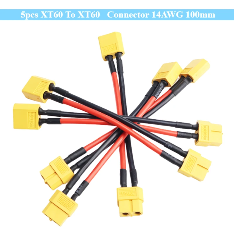 

5pcs Adapter XT60 Battery Connector 14AWG 100mm Silicone Wire Male/Female Dual Extension for Battery Charger Motor DIY Expand