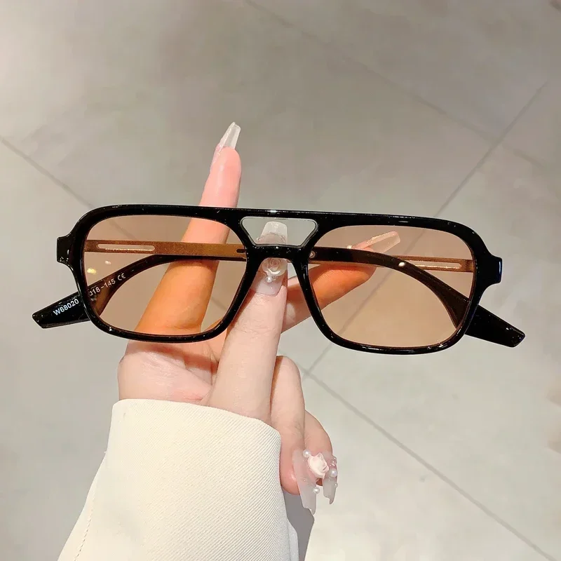 Fashion Pilots\' Double Beam Sunglasses 2024 New Retro Box Eyeglasses Instagram Internet Personalized Eye Protection Sunglasses