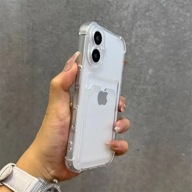 Airbags Anti Fall Karte Tasche Brieftasche Klar Telefon Fall für iphone 16 16 Pro Max Fall 16 Plus Stoßfest Abdeckungen