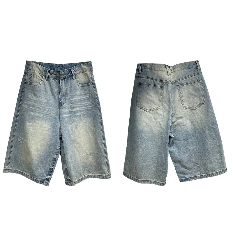 Benuynffy Retro Light Blue Wide Leg Denim Shorts Women 2026 Summer New High Waisted Loose Straight Leg Knee Length Jeans Shorts