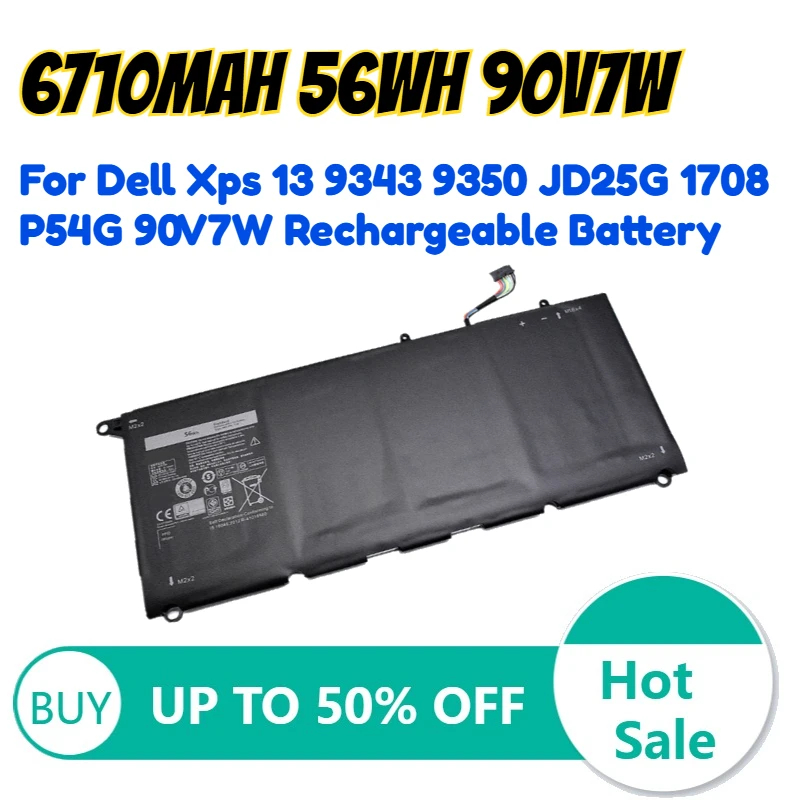 

6710mAh 56Wh 90V7W Laptop Lithium Battery for Dell Xps 13 9343 9350 JD25G 1708 P54G 90V7W Rechargeable Battery