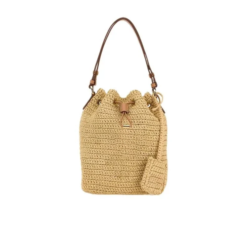 HS handcrafted boho woven bucket bag with sual straps  long  short options spacious stylish  unique - perfect straw bag