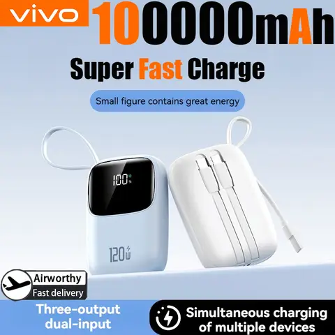 VIVO 100000mAh Power Bank Large Capacity Portable Battery Super Fast Charging Powerbank Comes With Cables For iPhone Samsung