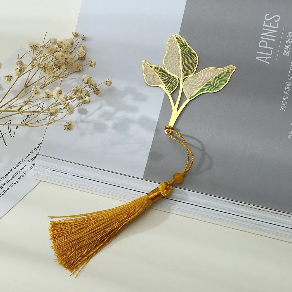Lotus Leaf Lotus Leaf Vein Metal Bookmark Brass Flower Chinese Style Bookmark Green Metal Green Leaf Bookmark Student Gift