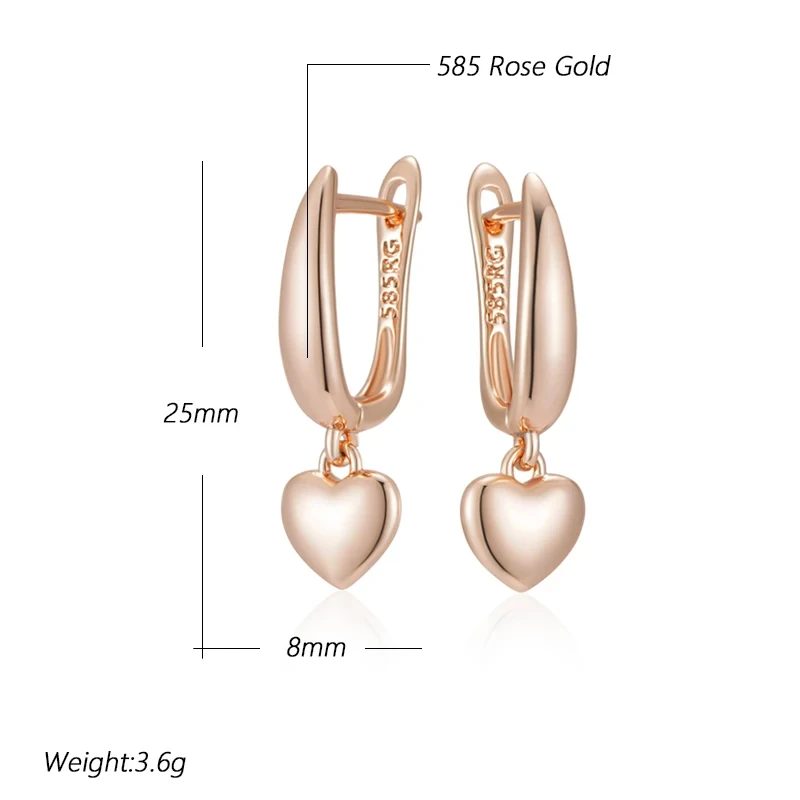 Wbmqda Cute Love Heart Drop Earrings For Women 585 Rose Gold Color Girls Children\'s Jewelry Gifts