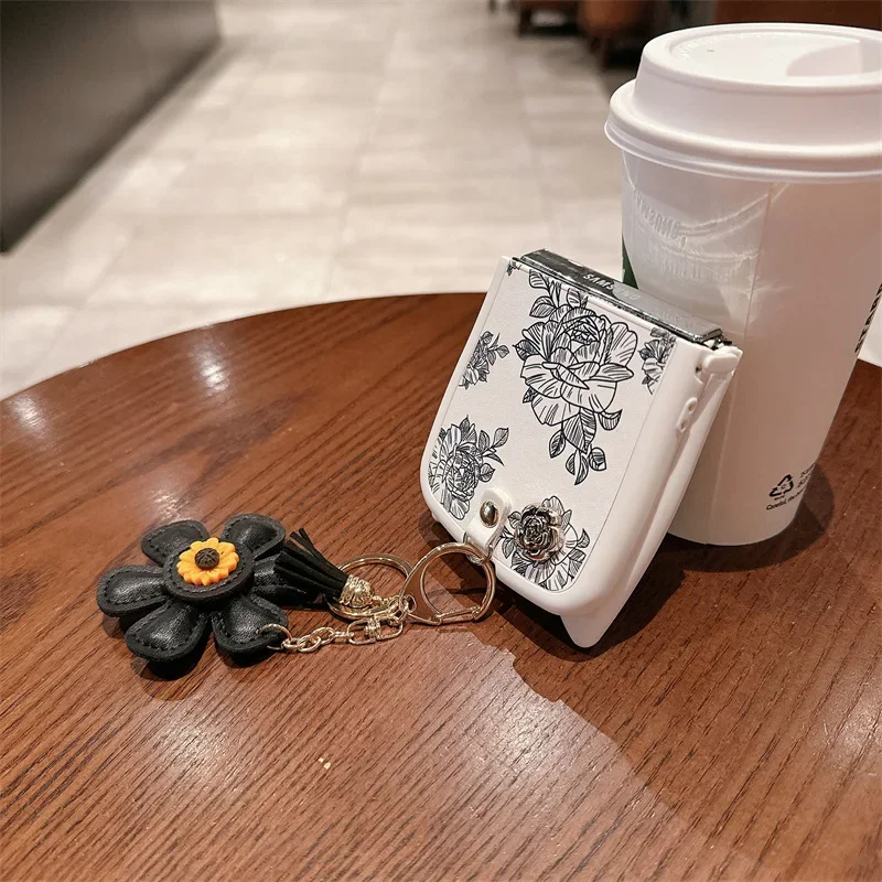 Casing ponsel sketsa bunga untuk Samsung Galaxy Z Flip 6 5 4 3 penutup belakang pelindung untuk ZFlip4 ZFlip5 ZFlip6 casing