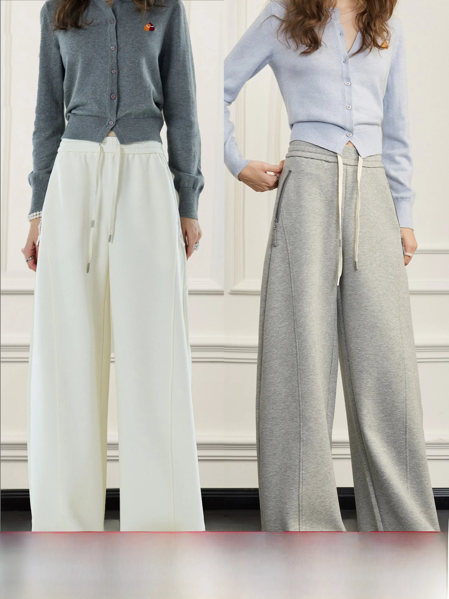 

High Waist Wide Leg Straight Casual Woolen Pants Women's Loose Comfortable Walking Trousers by Pumpkin Valley Commute Sle