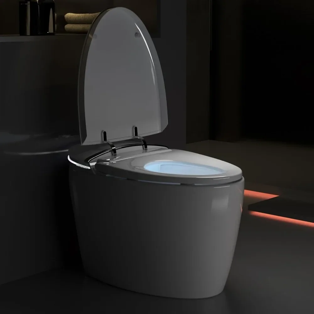 Smart Toilet Without Bidet，Tankless Toilet with Auto Heated Seat, Automatic Flush，Foot Sensor LED Backlight Strip & Night Light