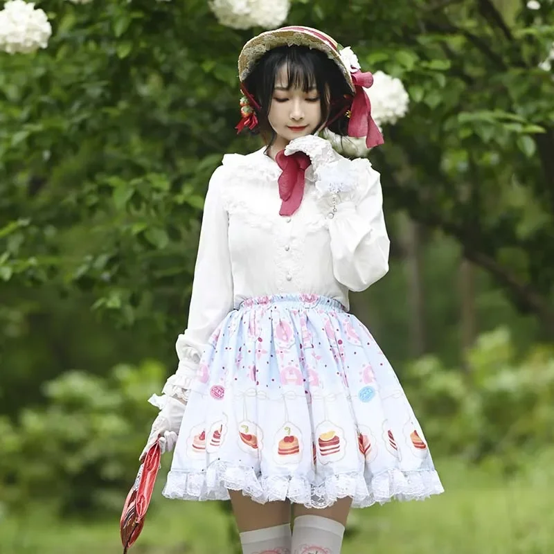 Spitze Süße Lolita Röcke, Blau und Rosa, Bester Kuchen Gwand Print