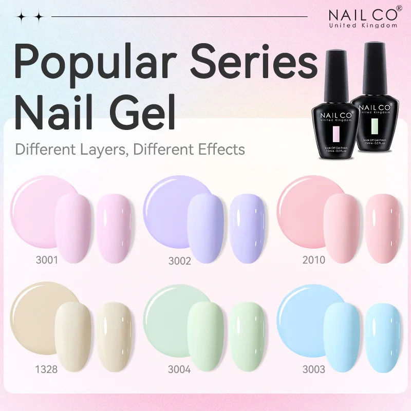 NAILCO 15ml ヘマ/TPOフリー ピュアカラーネイルジェルポリッシュ バーニッシュ セミパーマネント UV マニキュアジェル トップコート ジェルポリッシュ