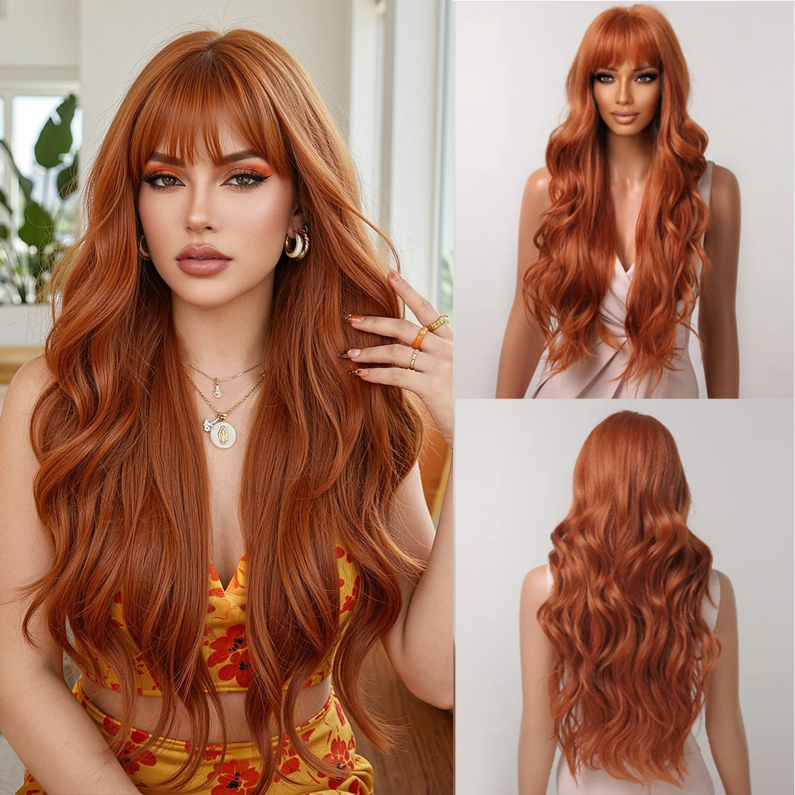 Long Wavy Ombre Blonde Wig Without Bangs