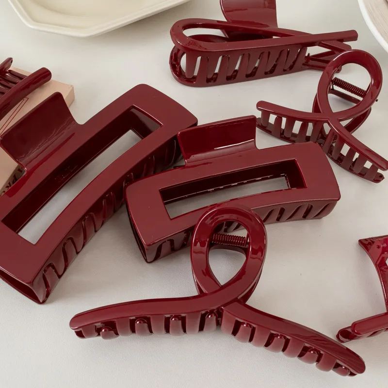Ankela Red Grab Clip Women\'s Wine Red Hair Clip  Shark Clip New Year Gift Hair Accessories