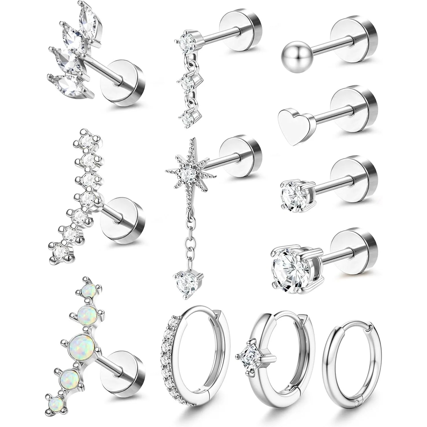 Florideco 1Pc Helix Piercing Jewelry Flat Back Cartilage Stud Hoop Earrings for Women Hypoallergenic Surgical Steel Earrings