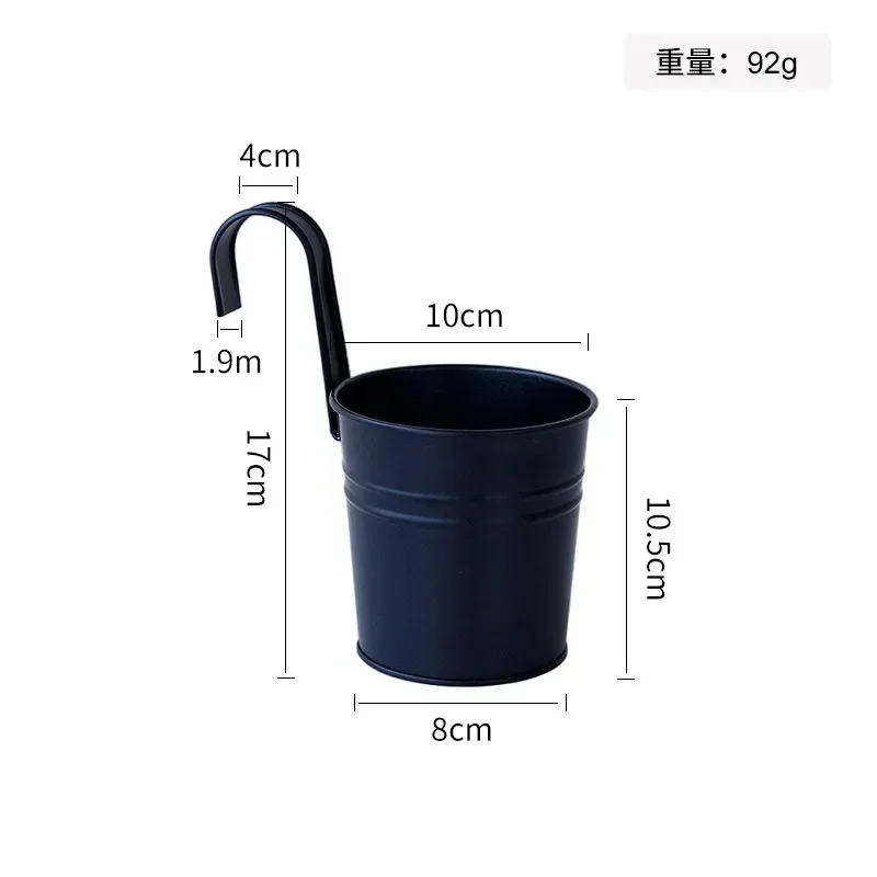 4 colors random delivery metal hanging flower pot, small perforated planter, separate hook & bucket for balcony garden succulent